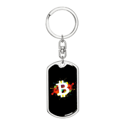 B Bitcoin Crypto Dog Tag Keychain Stainless Steel Silver Tone or Gold Tone