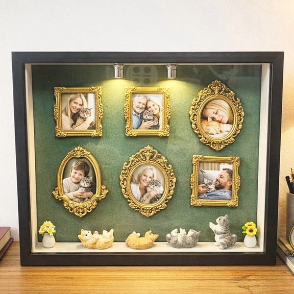 B Black Frame Cats Lovers Diy Mini Scene Shadow Box Cute Kitty Silhouettes Photo Kit For Desk Decor