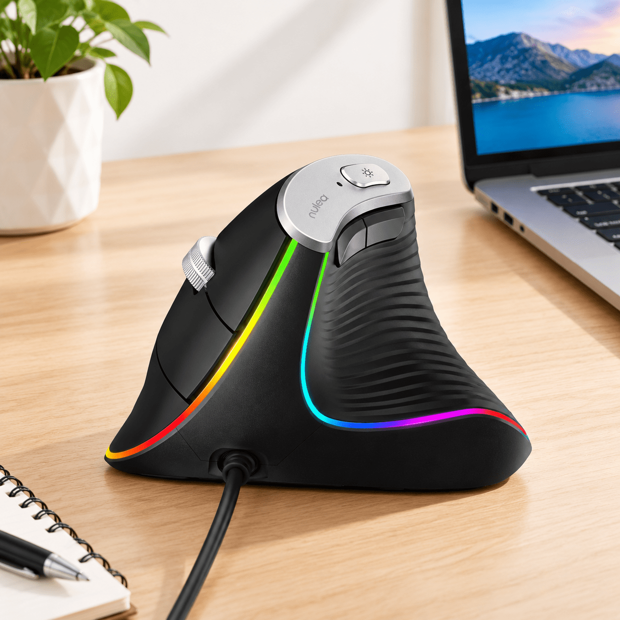 Mouse E Computer B-Black Wired Vertical Computer Mouse with 11 RGB Lighting and 4 ...