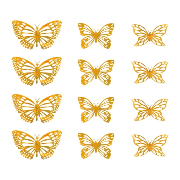 B Butterfly Wall Stickers 12 Pieces 3D Gold Metallic Removable Decals For Birthday Party Home Decor Nursery Kids Room Easy To Remove No Residue Style B