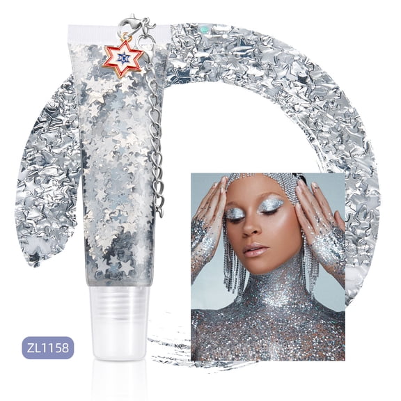 A B C D E F G Plastic Body Glitter Gel for Fourth of July Parade, Patriotic Star Sequins for Independence Day Face Decor, Holographic Makeup for Holiday Party