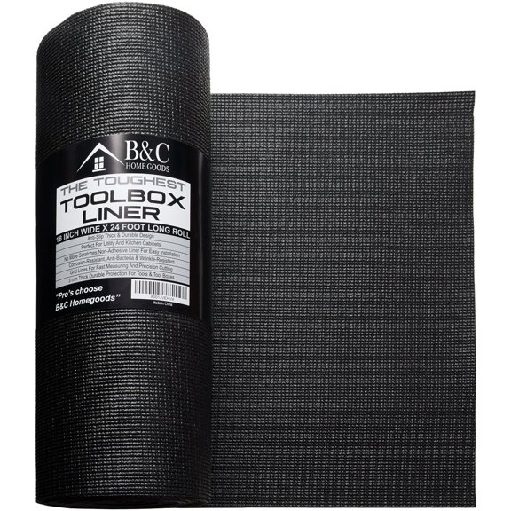 B&C Home Goods Professional Non-slip Tool Box Liner and Drawer Liner - Black (18'' x 24 ft)