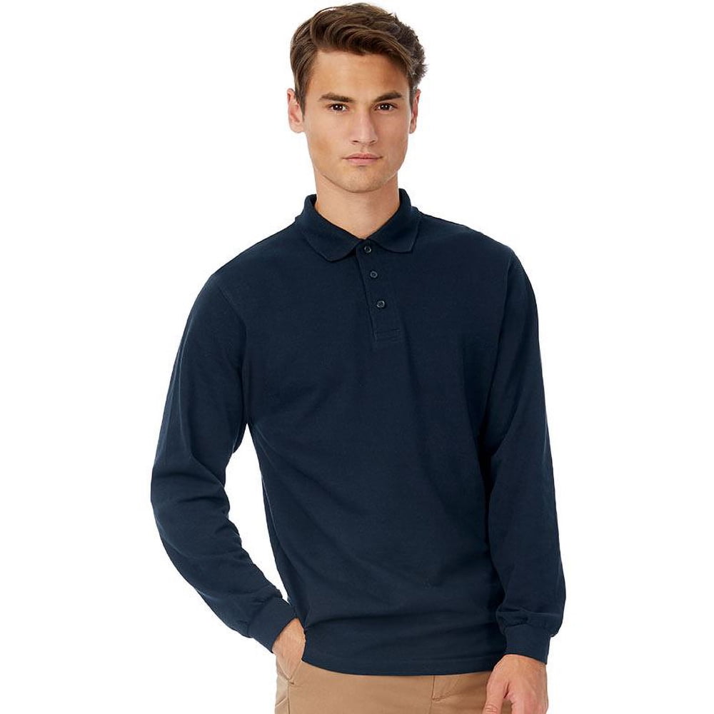 B&C Mens Safran Long Sleeve Cotton Polo Shirt