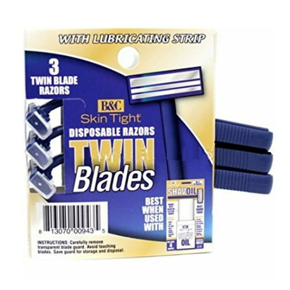 B&C Skin Tight Disposable Twin Blade Razors, 3 Ea