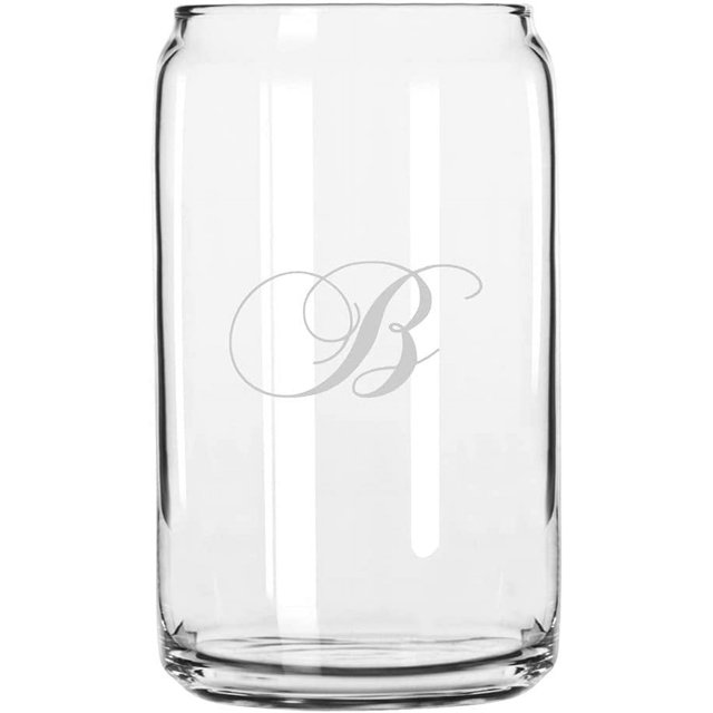 B Chopin Script Monogrammed Etched 16oz Libbey Can Glass