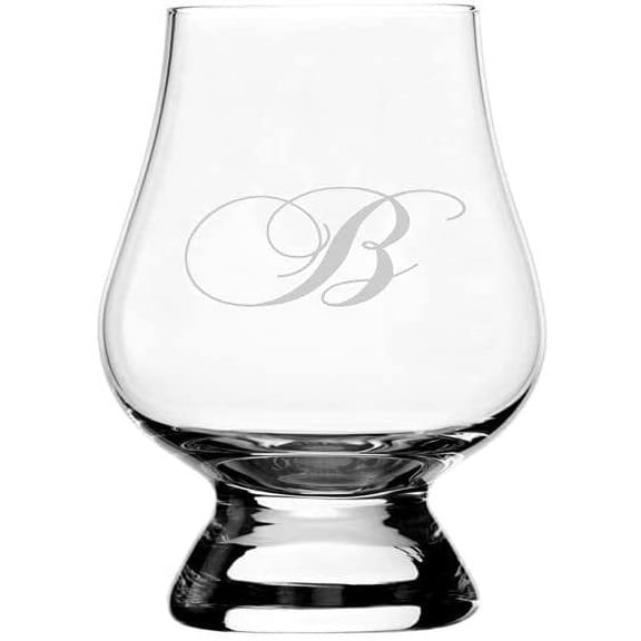 B Chopin Script Monogrammed Etched 2.5oz Glencairn Wee Whisky Glass