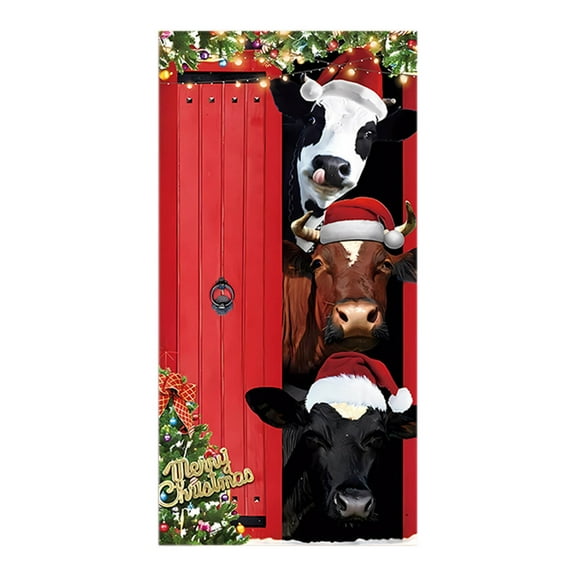 B Christmas Door Tapestry With Polyester Fabric Santa Design And Wrinkle-Resistant Material For Holiday Door Decor Party Background And Home Festive Decor 31.5X70.8In