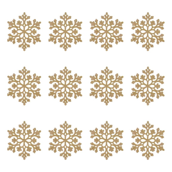 B Christmas Gold Snowflake Set 12 Pcs Plastic Snowflake Ornaments Hollow Xmas Tree Pendant Holiday Decorations 10Cm Gold Snowflake Decor 3.94 Inch Winter Ornament