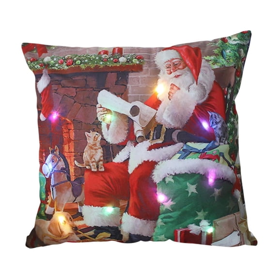 B Christmas Led Pillows Color B With Flashing Or Steady Light Modes For Holiday Gifts Sofa Cushions Short Plush Print Design Nylon Spandex Material 45X45Cm Size Battery Powered