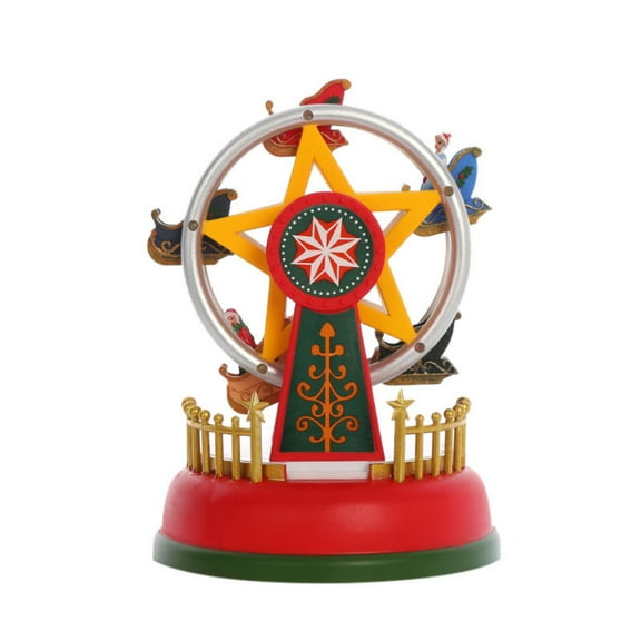 B Christmas Musical Carousel Ferris Wheel, 11X15Cm Led Lighted Moving Decor, Battery Powered Holiday Display
