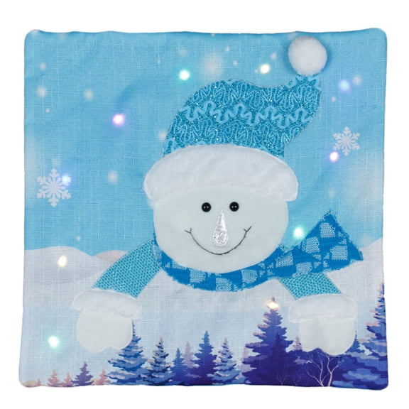 B Christmas Throw Pillow Covers With Led Lights Snowman Pattern Linen Picturesque Cushion Cover For Home Living Room Bedroom Office Decor