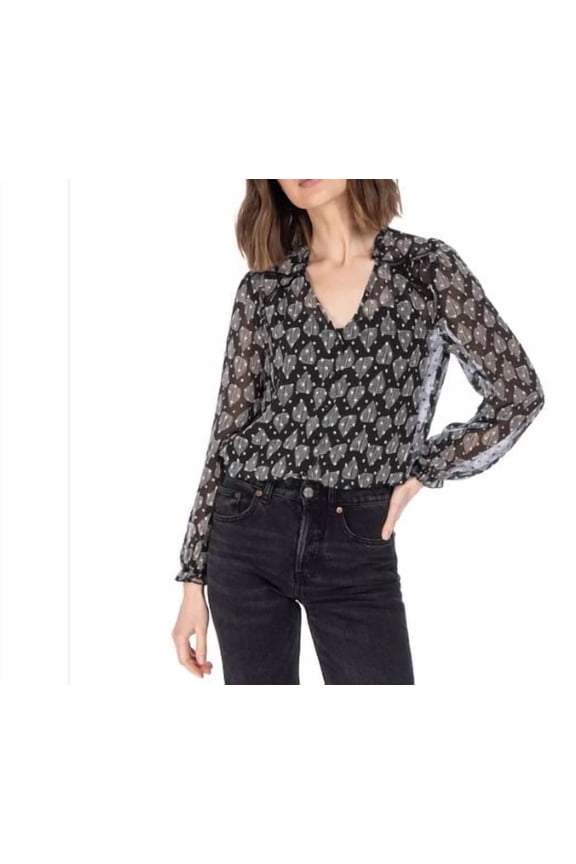 B Collection by Bobeau Ladies' Button-Up Blouse, Black/Gray XXL