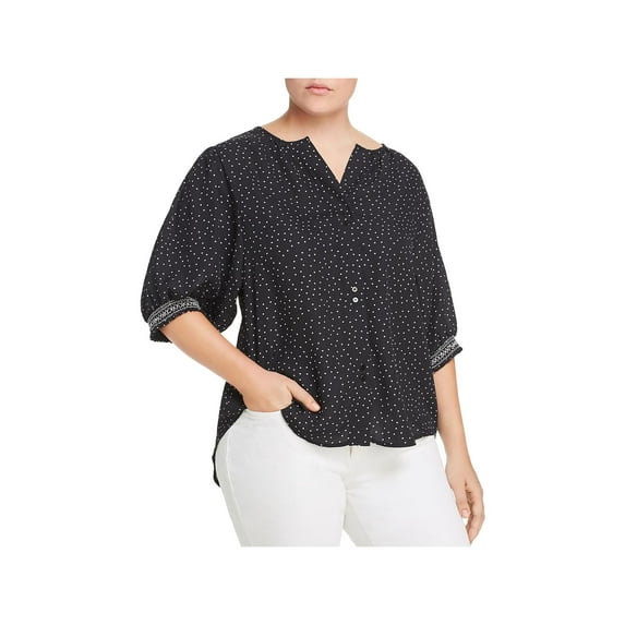 B Collection by Bobeau Womens Valerie Polka Dot Embroidered Button-Down Top