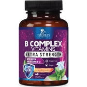 B Complex Vitamins Capsules - Super Complete B-100 Complex with Vitamin B12 B6 C Biotin Folate & Folic Acid for Immune & Energy Support - Supplement for Heart, Brain, Nerve Support - 60 Capsules