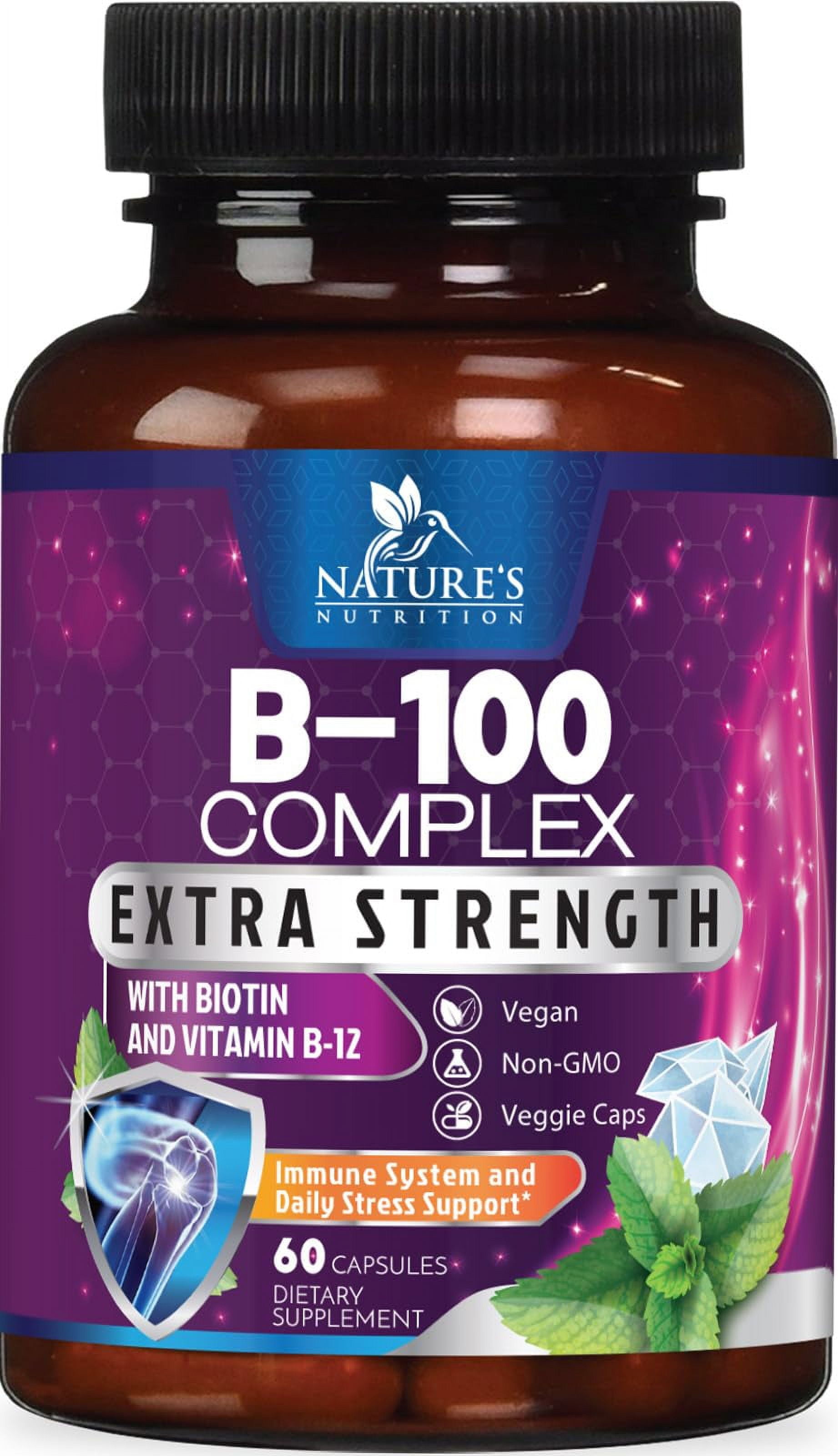 B Complex Vitamins with Vitamin B1 B2 B3 B6 B12 B100 C & Folic Acid
