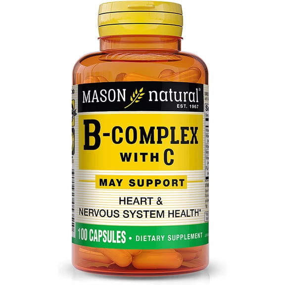 Mason Natural Vitamin B-Complex with Vitamin C - Healthy Heart and Nervous System, Improves Immune Function and Energy Metabolism, 100 Capsules