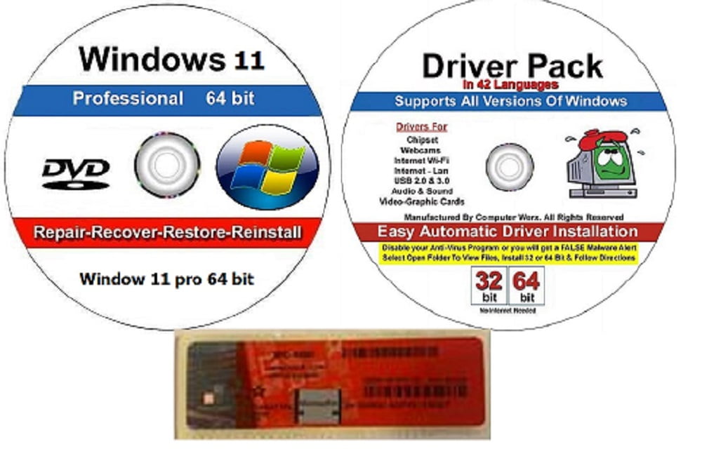 WINDOW 11 PRO 64 BIT DVD & KEY, WITH DRIVER PACK CD
