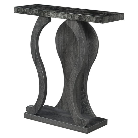 B Console Table 31.5" - Modern Sofa Table with Storage Shelves, Narrow Entryway Hall Table for Living Room, Display Accent Table, Black Faux Marble/Weathered Gray