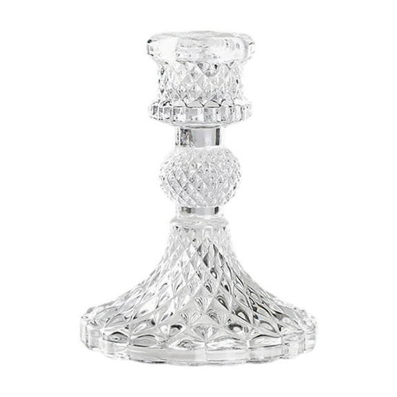 B Crystal Glass High Foot Candlestick Vintage Design For Table Decor Ambiance 8.6Inch