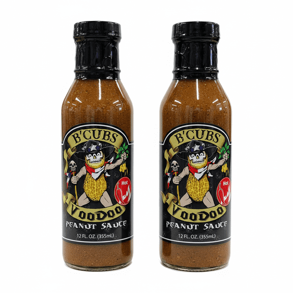 B'Cubs Voodoo Peanut Sauce Hot Spice, Texas Made Versatile Gourmet Sauce, 2-Pack (2 x 12oz Bottles)