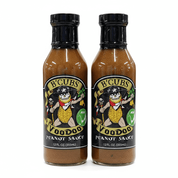 B'Cubs Voodoo Peanut Sauce Mild Spice, Texas Made Versatile Gourmet Sauce, 2-Pack (2 x 12oz Bottles)