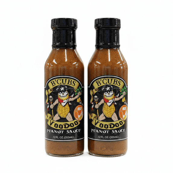 B'Cubs® Voodoo Peanut Sauce Medium Spice, Texas Made Versatile Gourmet Sauce, 2-Pack (2 x 12oz Bottles)