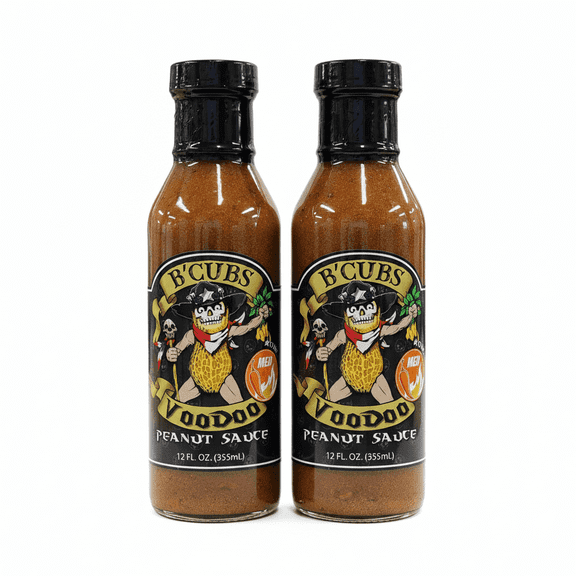 B'Cubs Voodoo Peanut Sauce Medium Spice, Texas Made Versatile Gourmet Sauce, 2-Pack (2 x 12oz Bottles)