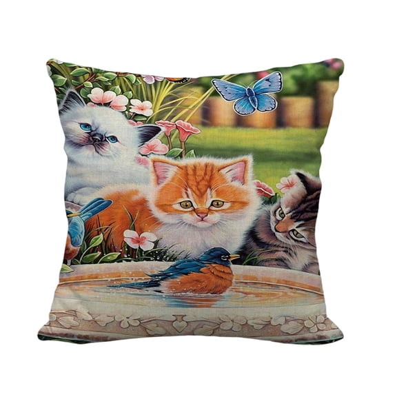 B Cute Cats Pet Themed Linen Pillow Cover Cushion Case Home Decor Soft Polyester Design B