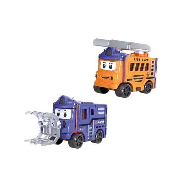 B Cute Little Two Morphing Mini Toy Car For Children Rescue Ladder Truck And Bucket Truck For 1-3 Years Old Toddler