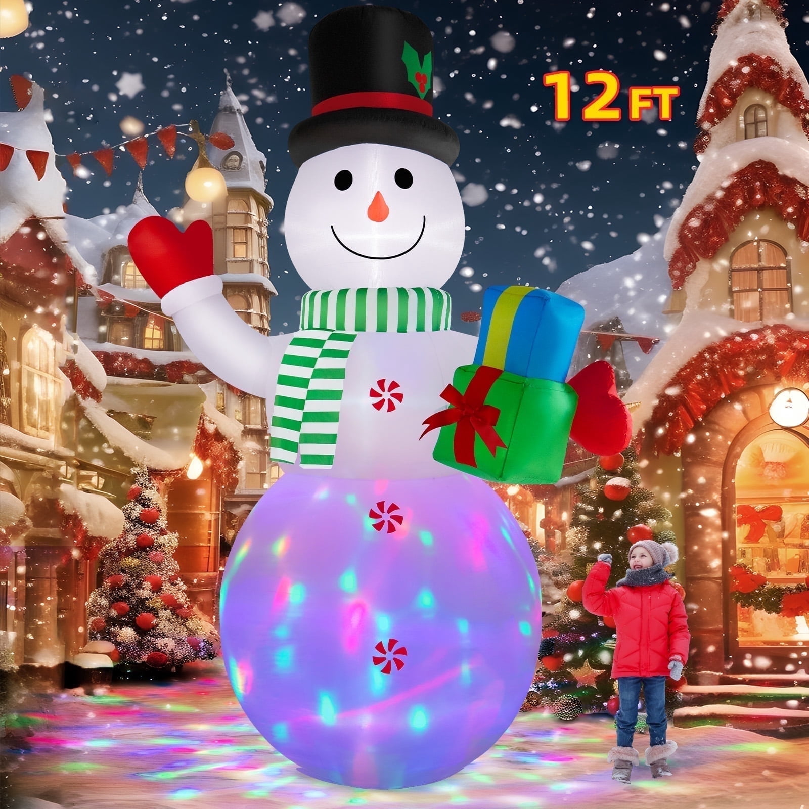 Snow Miser Inflatable B&D 12ft Christmas Inflatables Snowman with LED Lights for Christmas ...
