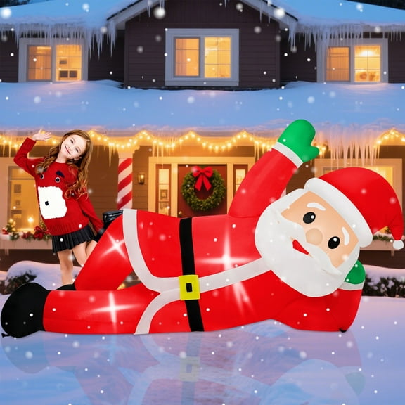 B&D 6FT Lying Santa Claus Inflatable with Built-in LED Lights, Funny Christmas Blow Up Yard Decoration for Outdoor Holiday Lawn & Garden Decor