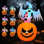 B&D 6FT Halloween Inflatables Outdoor Decorations, Inflatable Pumpkin and Ghosts Halloween Decorations with Built-in RGB LEDs Blow Up Inflatable for Halloween Party Garden Yard Lawn