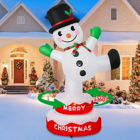B&D 6ft Christmas Inflatable Rotating Snowman with LED Lights for Christmas Outdoor Yard Decorations