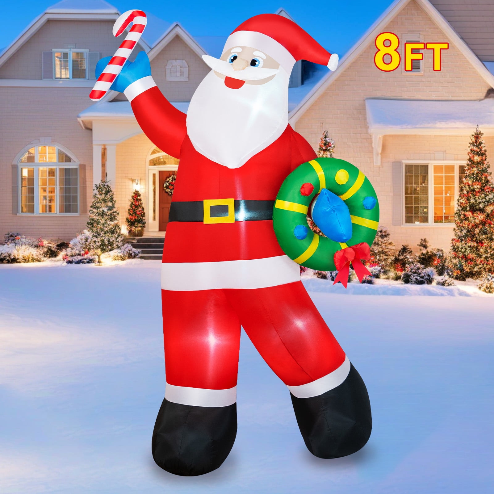B&D 8ft Christmas Inflatables Santa Claus with Wreath Blow up for ...