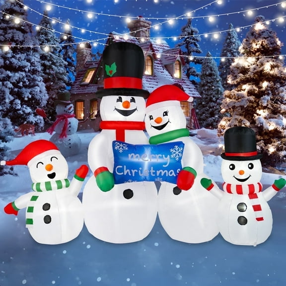 B&D 8ft Long Christmas Inflatable Snowman Family Outdoor Decorations with LED Lights for Christmas Outdoor Holiday Yard Decorations