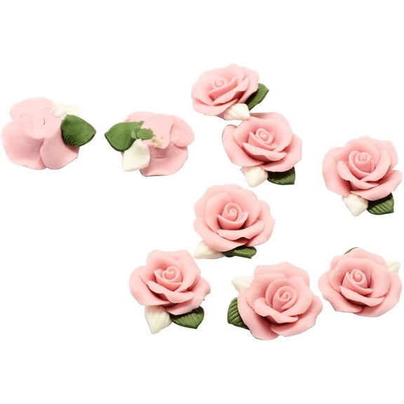 B.D Craft 20pcs Handmade Flower Porcelain Cabochons China Clay Beads Pink Charms Jewelry Embellishment Supplies for Gluing DIY Jewelry Making&Key Chain Pendants