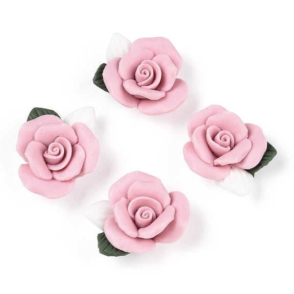 B.D Craft 20pcs Handmade Flower Porcelain Cabochons China Clay Beads Pink Charms Jewelry Embellishment Supplies for DIY