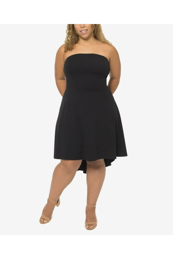 Womens Black Strapless Knee Length Evening Hi-Lo Dress Plus 18W