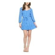 B DARLIN Womens Blue Belted Zippered Lined Floral 3/4 Sleeve Sweetheart Neckline Short Fit + Flare Dress Juniors 13\14