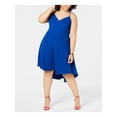 thumbnail image 1 of B DARLIN Womens Blue Lace Spaghetti Strap V Neck Tea-Length Party Hi-Lo Dress 20W, 1 of 3