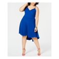 thumbnail image 1 of B DARLIN Womens Blue Lace Spaghetti Strap V Neck Tea-Length Party Hi-Lo Dress Plus 18W, 1 of 4