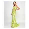 thumbnail image 1 of B DARLIN Womens Green Metallic Zippered Lined Ruched Adjustable Padded Sleeveless Asymmetrical Neckline Full-Length Formal Gown Dress Juniors 5\6, 1 of 1