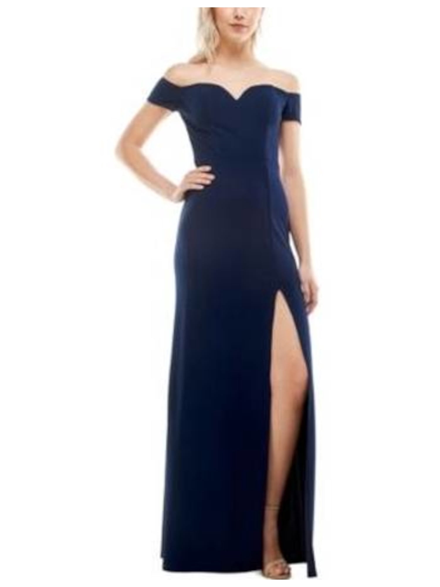 b darlin navy blue prom dress B Darlin Juniors' Off-The-Shoulder Charmeuse Dress - Navy