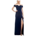 thumbnail image 1 of B DARLIN Womens Navy Slitted Zippered Short Sleeve Off Shoulder Full-Length Formal Sheath Dress 9\10, 1 of 2