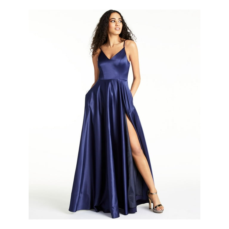 B DARLIN Womens Navy Spaghetti Strap Full Length Formal Dress Juniors 5 6
