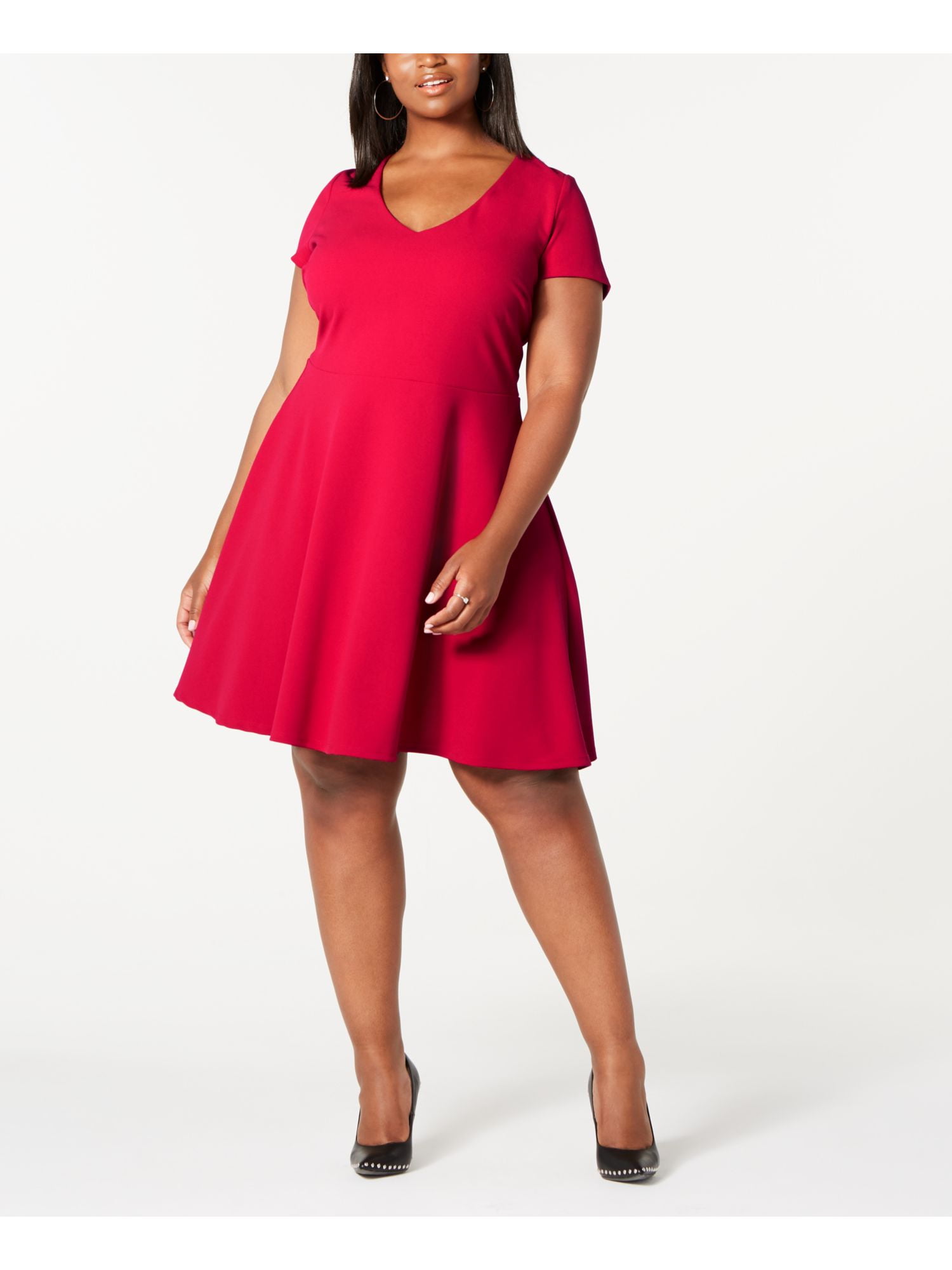 B DARLIN Womens Pink Short Sleeve Knee Length Fit Flare Dress Size 24W Plus Walmart