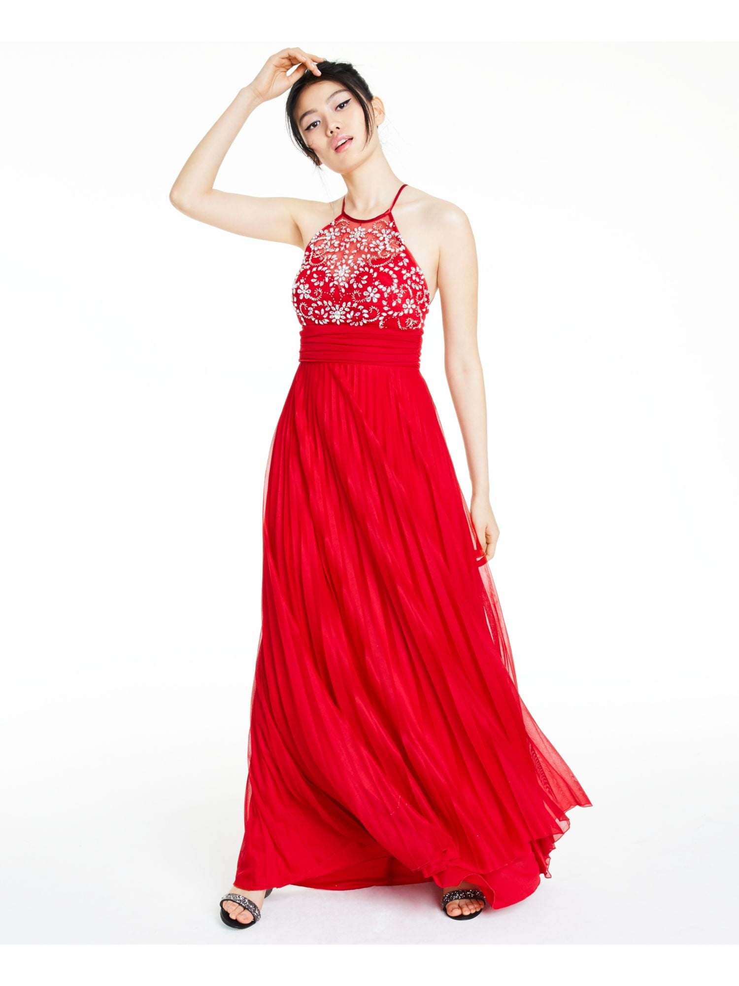 B DARLIN Womens Red Embellished Sleeveless Halter Full-Length Prom Fit +  Flare Dress 5\6 - Walmart.com
