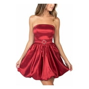B DARLIN Womens Red Embellished Zippered Sleeveless Strapless Short Prom Fit + Flare Dress Juniors 5\6