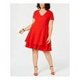 thumbnail image 1 of B DARLIN Womens Red Ruffled Layered Short Sleeve V Neck Knee Length Party Fit + Flare Dress Plus 22W, 1 of 4