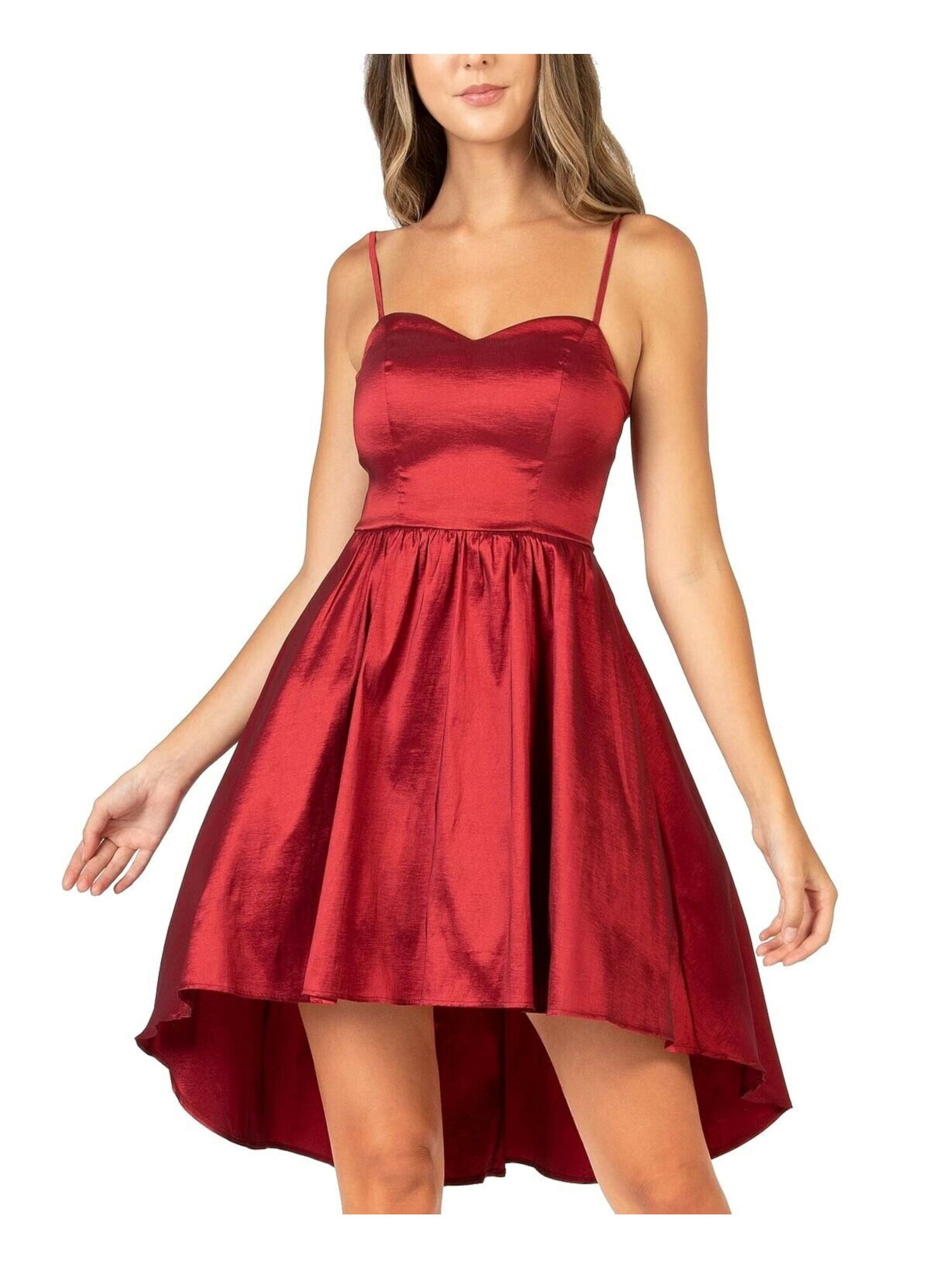 B DARLIN Womens Red Zippered Hi Lo Spaghetti Strap Sweetheart Neckline Mini  Party Fit + Flare Dress Juniors 9\10